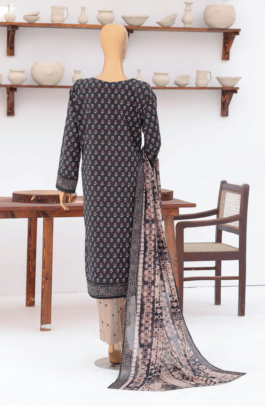 HZ Premium Embroidered Lawn Unstitched 3 Piece Suit - D-08 - HZ26ULE - Black - Summer Collection