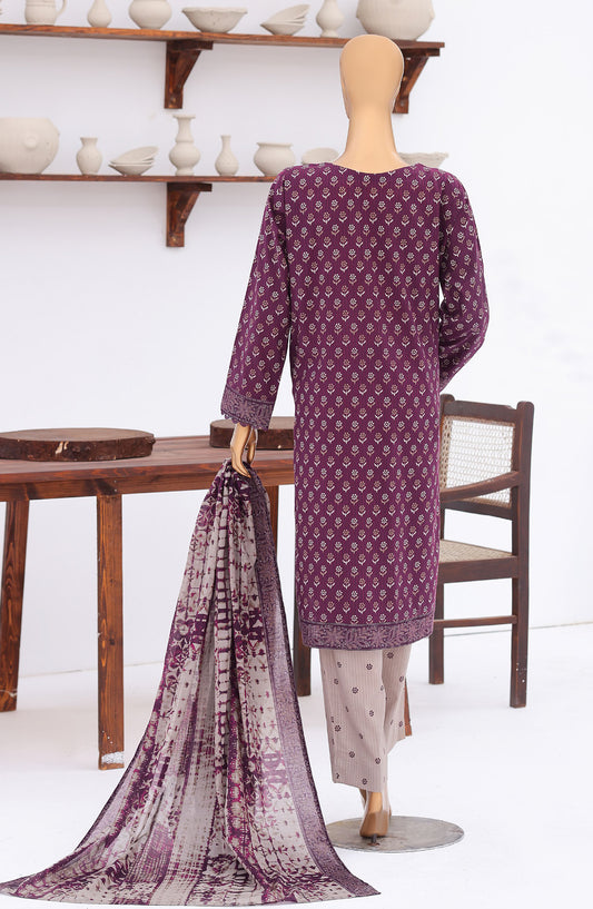 HZ Premium Embroidered Lawn Unstitched 3 Piece Suit - D-07 - HZ26ULE - Purple - Summer Collection