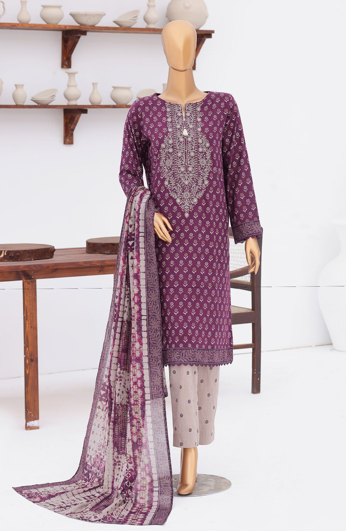 HZ Premium Embroidered Lawn Unstitched 3 Piece Suit - D-07 - HZ26ULE - Purple - Summer Collection