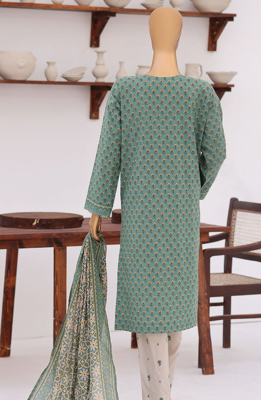HZ Premium Embroidered Lawn Unstitched 3 Piece Suit - D-06 - HZ26ULE - Green - Summer Collection