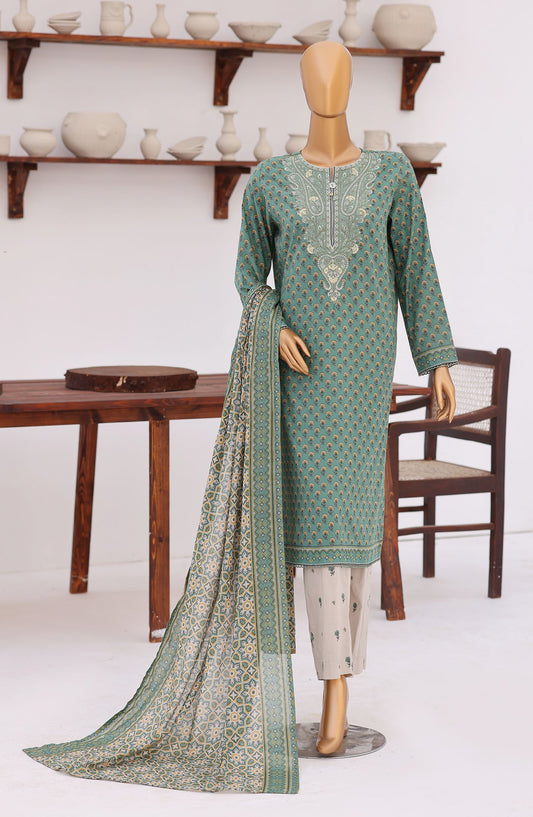 HZ Premium Embroidered Lawn Unstitched 3 Piece Suit - D-06 - HZ26ULE - Green - Summer Collection