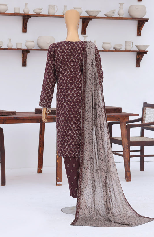 HZ Premium Embroidered Lawn Unstitched 3 Piece Suit - D-05 - HZ26ULE - Maroon - Summer Collection