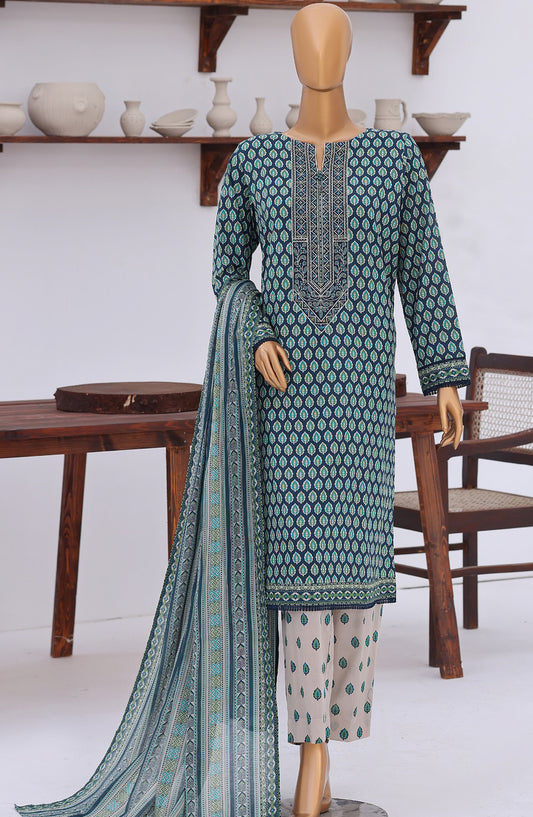 HZ Premium Embroidered Lawn Unstitched 3 Piece Suit - D-04 - HZ26ULE - Green - Summer Collection