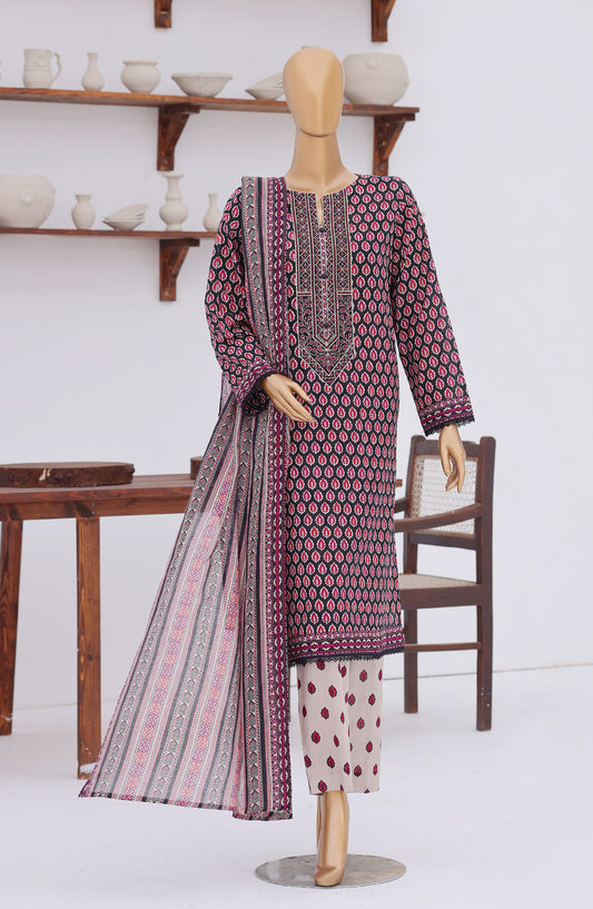 HZ Premium Embroidered Lawn Unstitched 3 Piece Suit - D-03 - HZ26ULE - Pink - Summer Collection