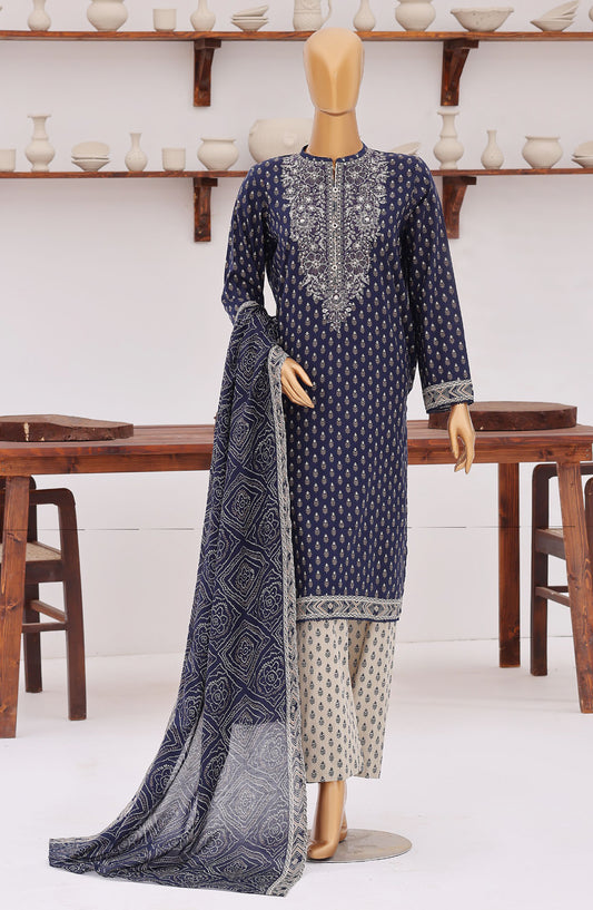 HZ Premium Embroidered Lawn Unstitched 3 Piece Suit - D-02 - HZ26ULE - Blue - Summer Collection