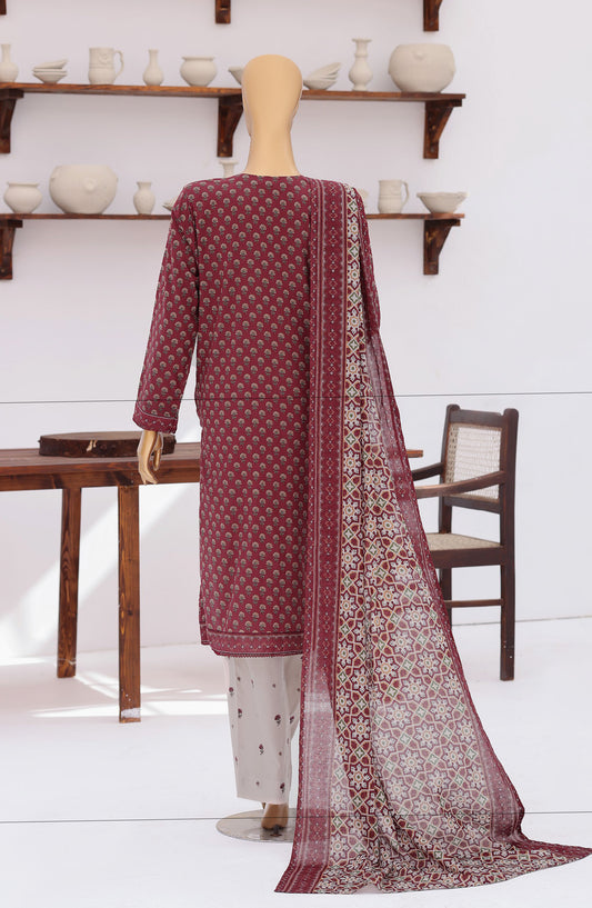 HZ Premium Embroidered Lawn Unstitched 3 Piece Suit - D-01 - HZ26ULE - Red - Summer Collection