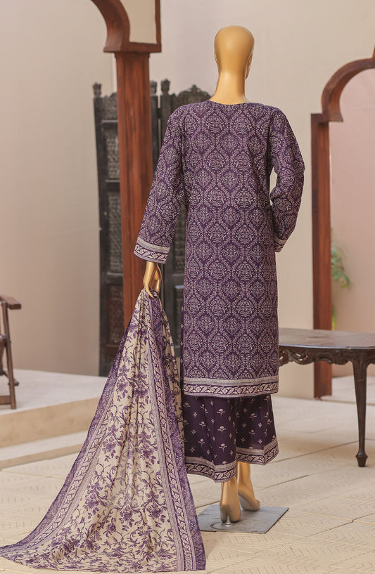 HZ Premium Embroidered Lawn Unstitched 3 Piece Suit - D-04 - HZ26HIT - Purple - Summer Collection