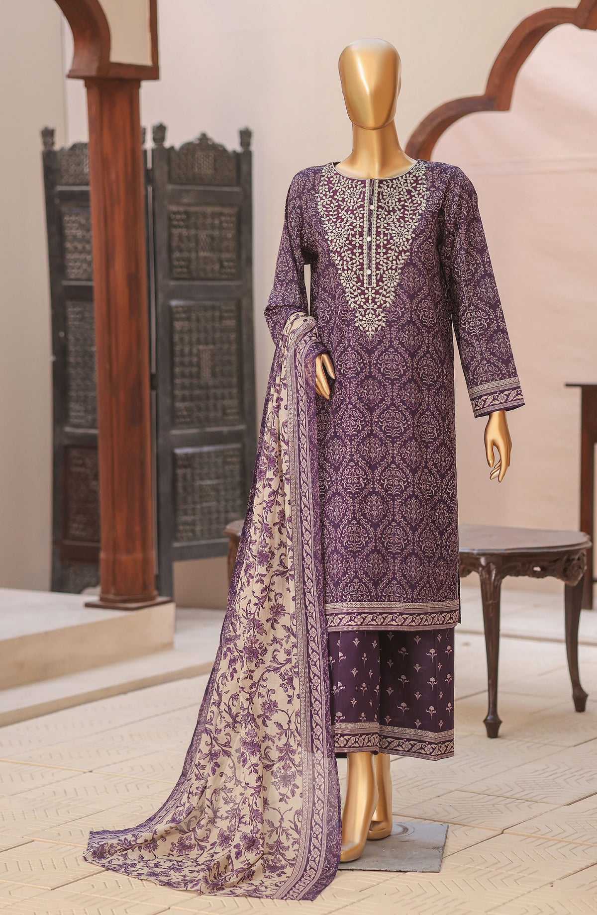 HZ Premium Embroidered Lawn Unstitched 3 Piece Suit - D-04 - HZ26HIT - Purple - Summer Collection
