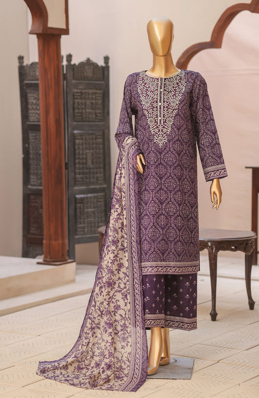 HZ Premium Embroidered Lawn Unstitched 3 Piece Suit - D-04 - HZ26HIT - Purple - Summer Collection