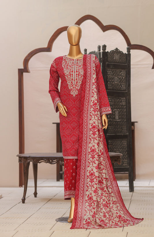 HZ Premium Embroidered Lawn Unstitched 3 Piece Suit - D-03 - HZ26HIT - Pink - Summer Collection