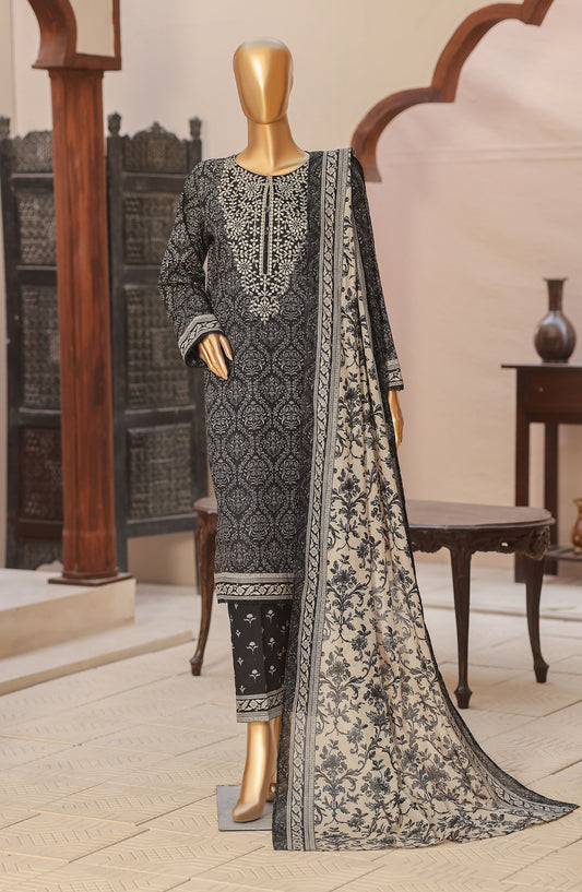 HZ Premium Embroidered Lawn Unstitched 3 Piece Suit - D-02 - HZ26HIT - Black - Summer Collection