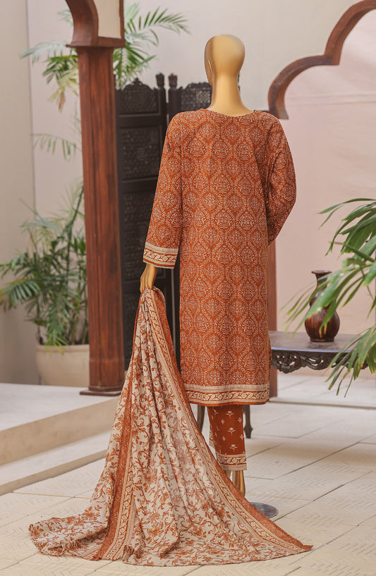 HZ Premium Embroidered Lawn Unstitched 3 Piece Suit - D-01 - HZ26HIT - Rust - Summer Collection