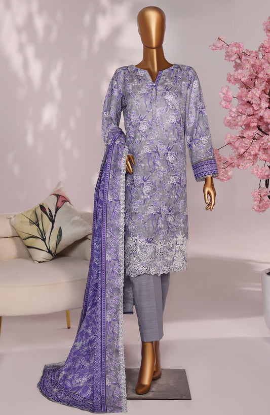 HZ Premium Embroidered Khaddar Unstitched 3 Piece Suit - PKE-3023 - HZ25MIUM - Lavender Dust - Winter Collection