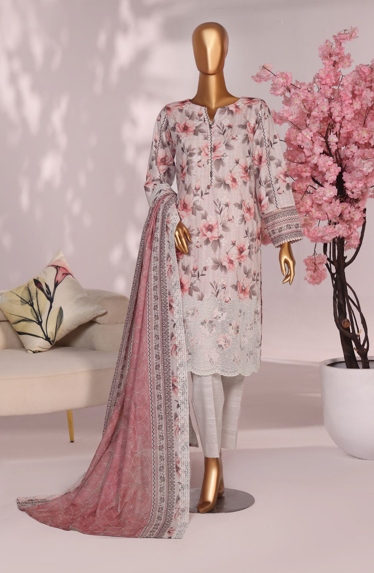 HZ Premium Embroidered Khaddar Unstitched 3 Piece Suit - PKE-103 - HZ25MIUM - Petal Lace - Winter Collection