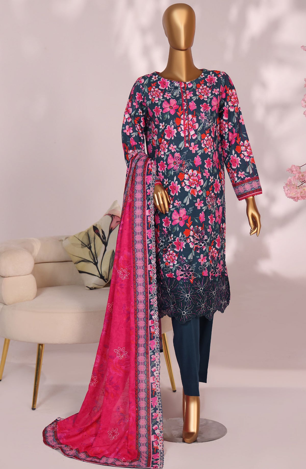 HZ Premium Embroidered Khaddar Unstitched 3 Piece Suit - PKE-3021 - HZ25MIUM - Midnight Bloom - Winter Collection