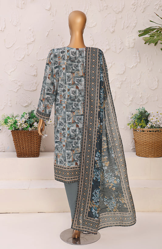 HZ Premium Printed Khaddar Unstitched 3 Piece Suit - PKP-3015 - HZ25UNS - Grey - Winter Collection