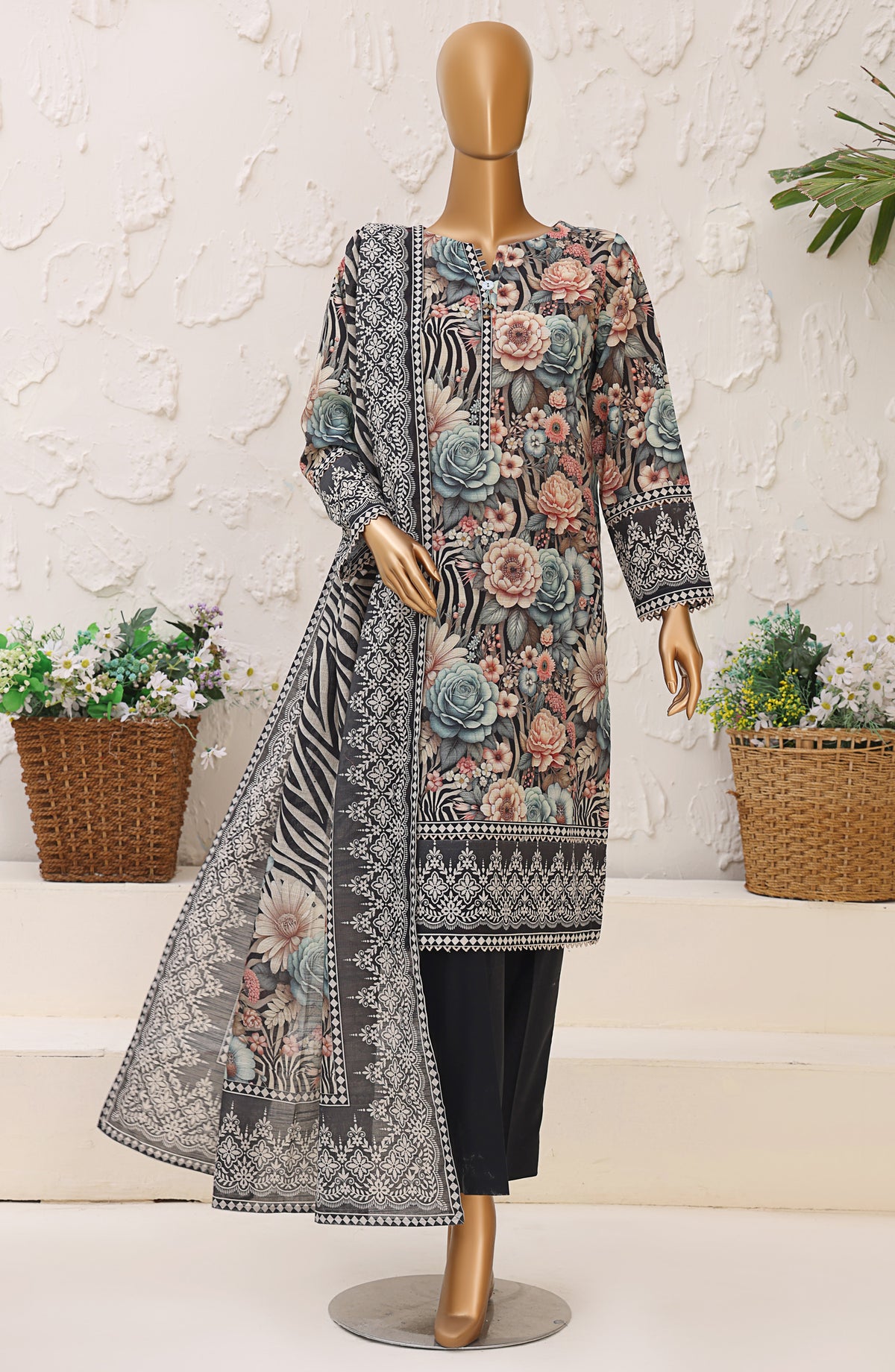 HZ Premium Printed Khaddar Unstitched 3 Piece Suit - PKP-3016 - HZ25UNS - Black - Winter Collection