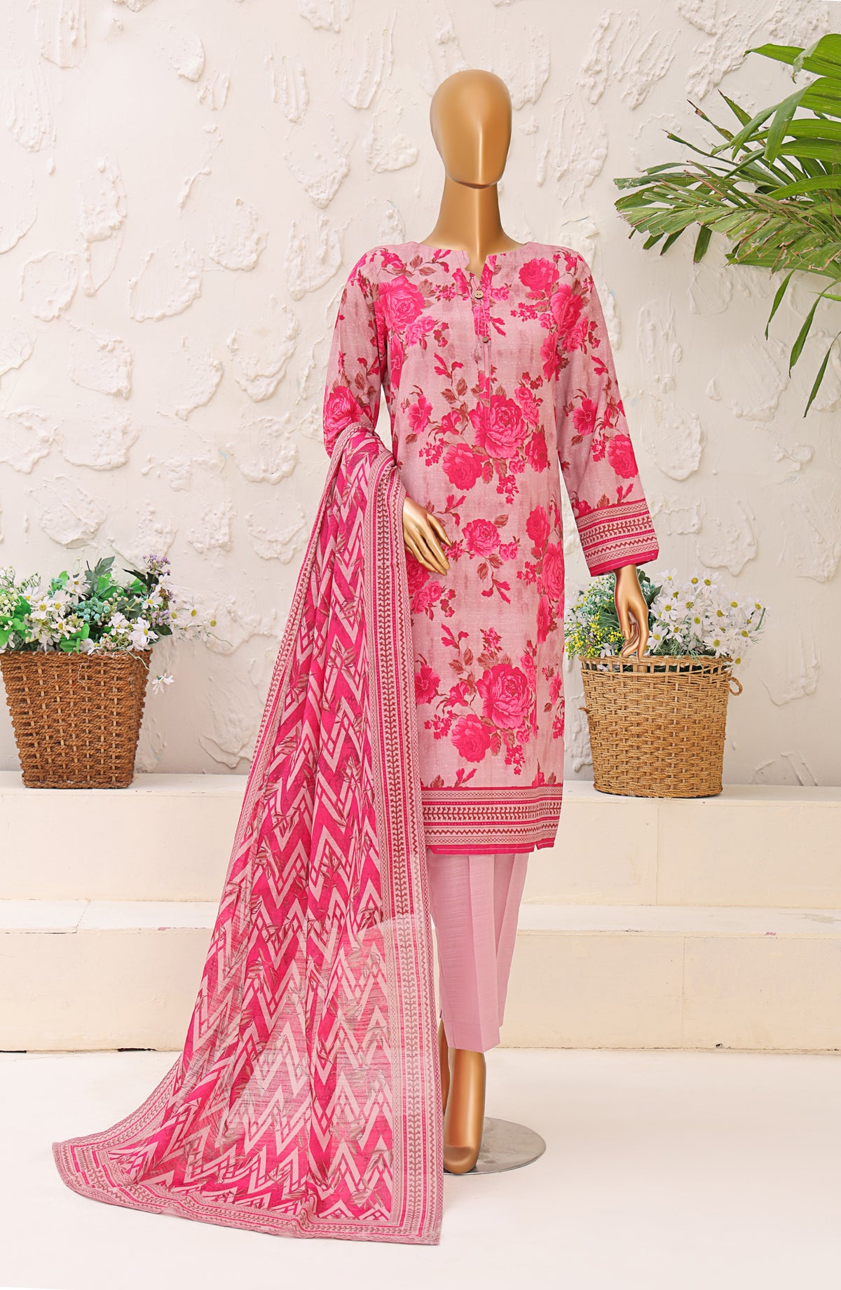 HZ Premium Printed Khaddar Unstitched 3 Piece Suit - PKP-3019 - HZ25UNS - Pink - Winter Collection