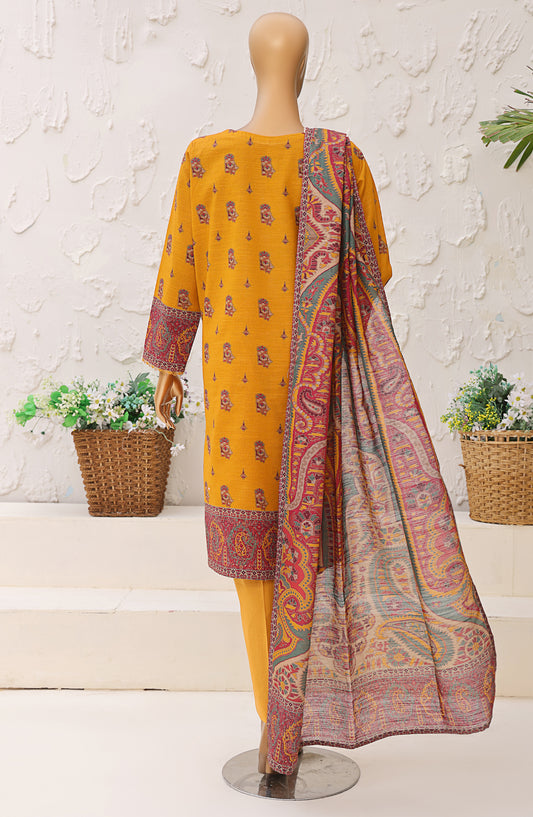 HZ Premium Printed Khaddar Unstitched 3 Piece Suit - PKP-3012 - HZ25UNS - Mustard - Winter Collection