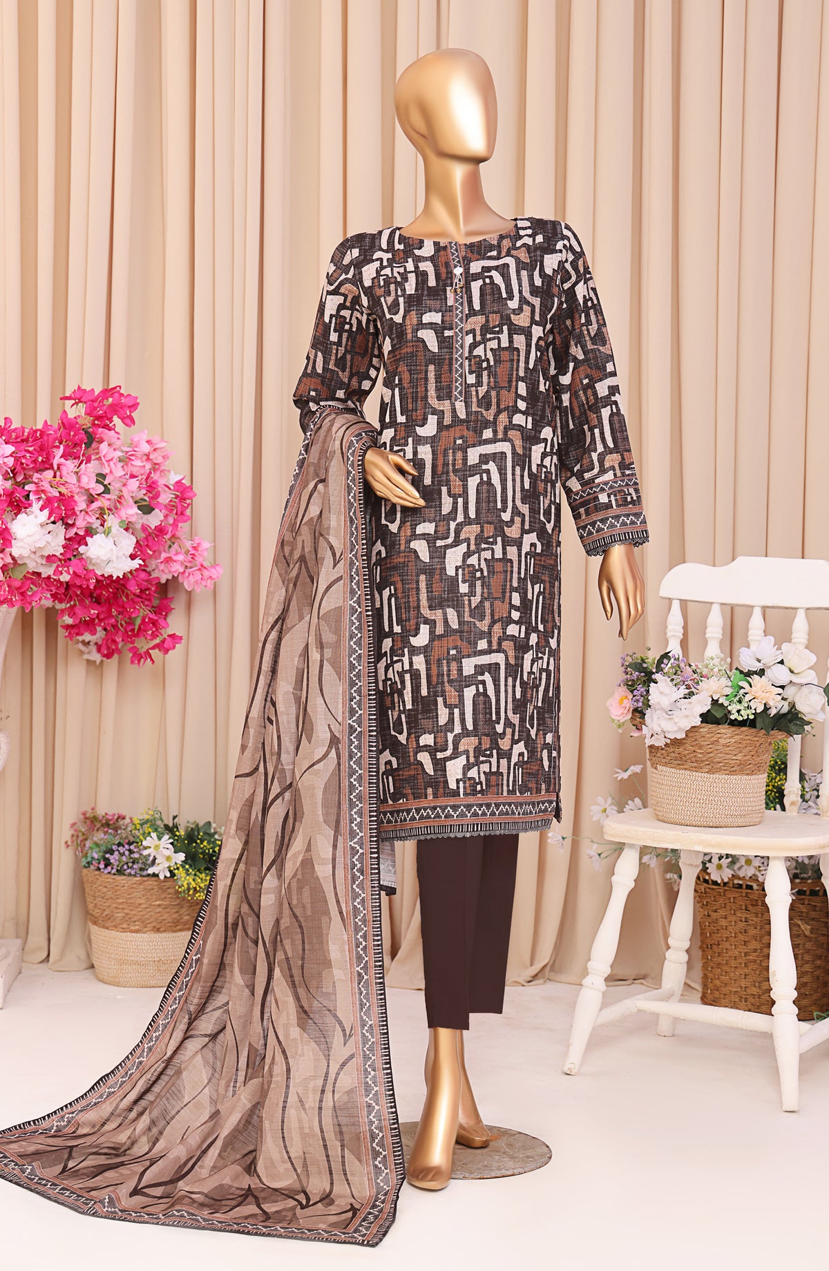 HZ Premium Printed Khaddar Unstitched 3 Piece Suit - PKP-3018 - HZ25UNS - Brown - Winter Collection