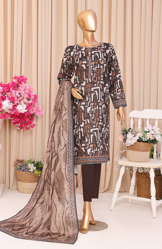 HZ Premium Printed Khaddar Unstitched 3 Piece Suit - PKP-3018 - HZ25UNS - Brown - Winter Collection