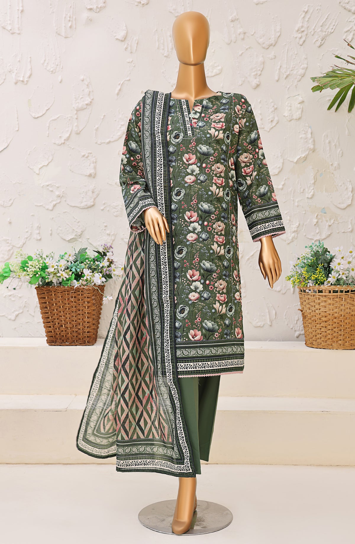 HZ Premium Printed Khaddar Unstitched 3 Piece Suit - PKP-3014 - HZ25UNS - Green - Winter Collection