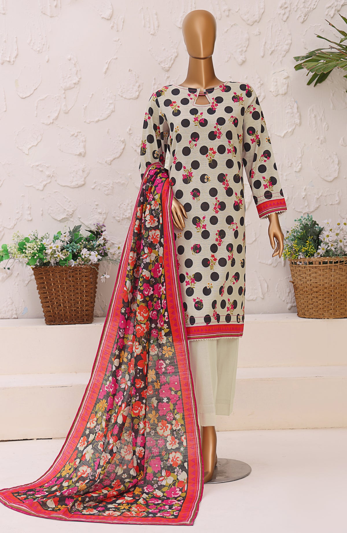 HZ Premium Printed Khaddar Unstitched 3 Piece Suit - PKP-3017 - HZ25UNS - Off White - Winter Collection