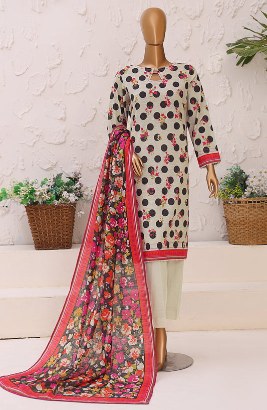 HZ Premium Printed Khaddar Unstitched 3 Piece Suit - PKP-3017 - HZ25UNS - Off White - Winter Collection