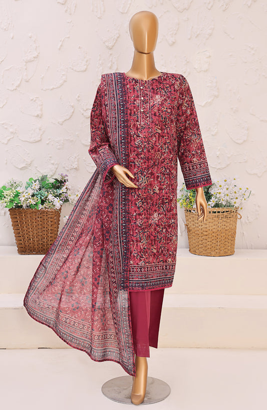 HZ Premium Printed Khaddar Unstitched 3 Piece Suit - PKP-3020 - HZ25UNS - Pink - Winter Collection