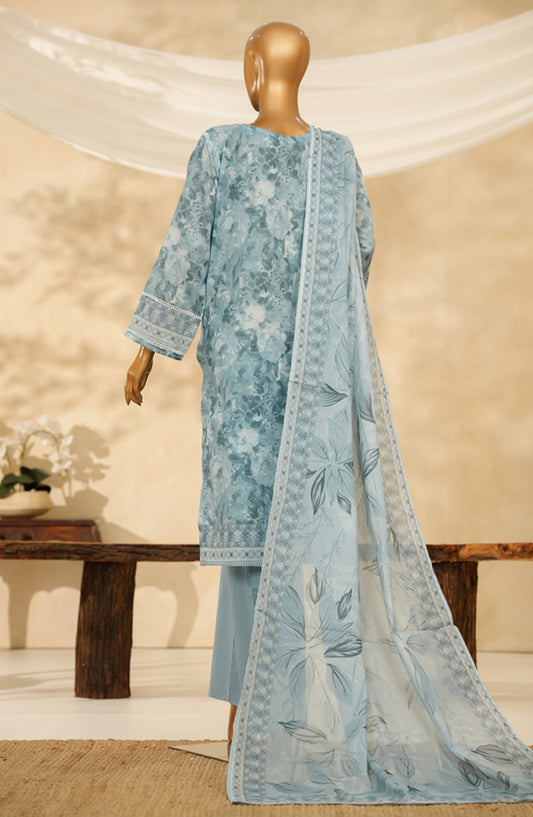 HZ Printkari Embroidered Chikankari Cambric Stitched 3 Piece Suit - LPK-3P-528 - HZ25KRI - Bablue - Casual Collection