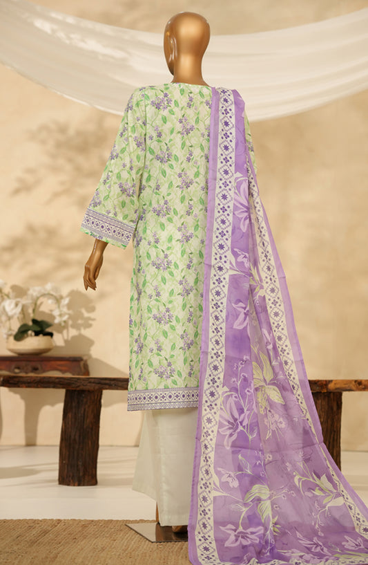 HZ Printkari Embroidered Chikankari Cambric Stitched 3 Piece Suit - LPK-3P-524 - HZ25KRI - Green - Casual Collection