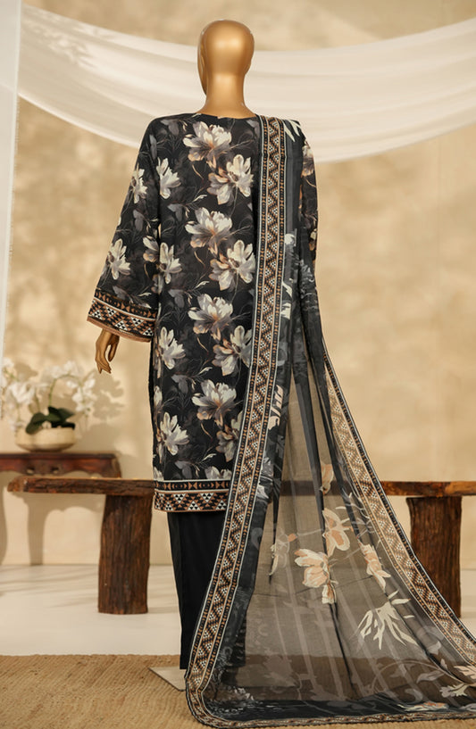 HZ Printkari Embroidered Chikankari Cambric Stitched 3 Piece Suit - LPK-3P-522 - HZ25KRI - Black - Casual Collection