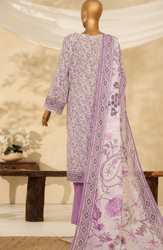 HZ Printkari Embroidered Chikankari Cambric Stitched 3 Piece Suit - LPK-3P-525 - HZ25KRI - Lavender - Casual Collection