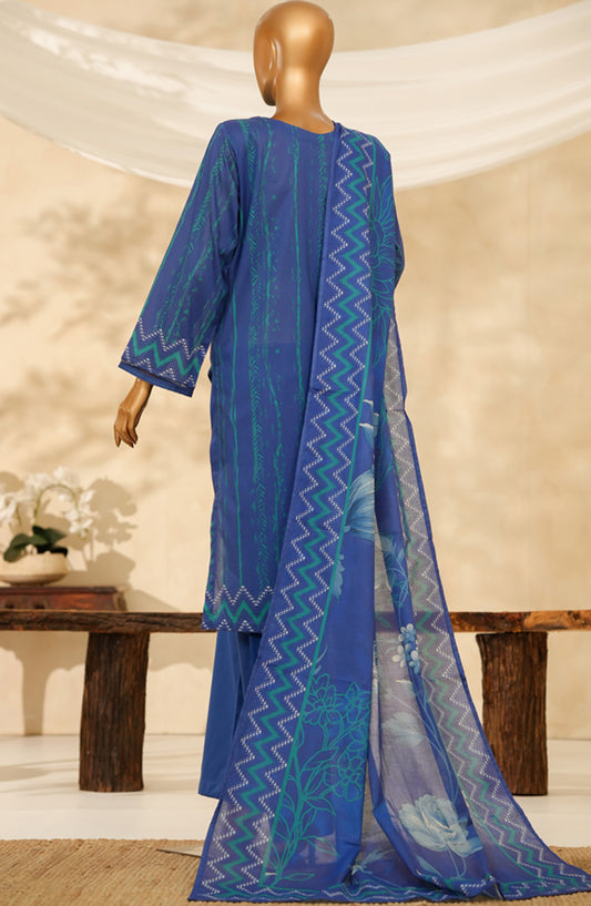 HZ Printkari Embroidered Chikankari Cambric Stitched 3 Piece Suit - LPK-3P-530 - HZ25KRI - Ink Blue - Casual Collection