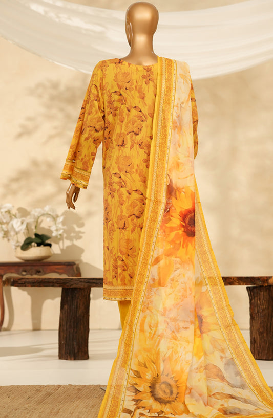 HZ Printkari Embroidered Chikankari Cambric Stitched 3 Piece Suit - LPK-3P-521 - HZ25KRI - Mustard - Casual Collection