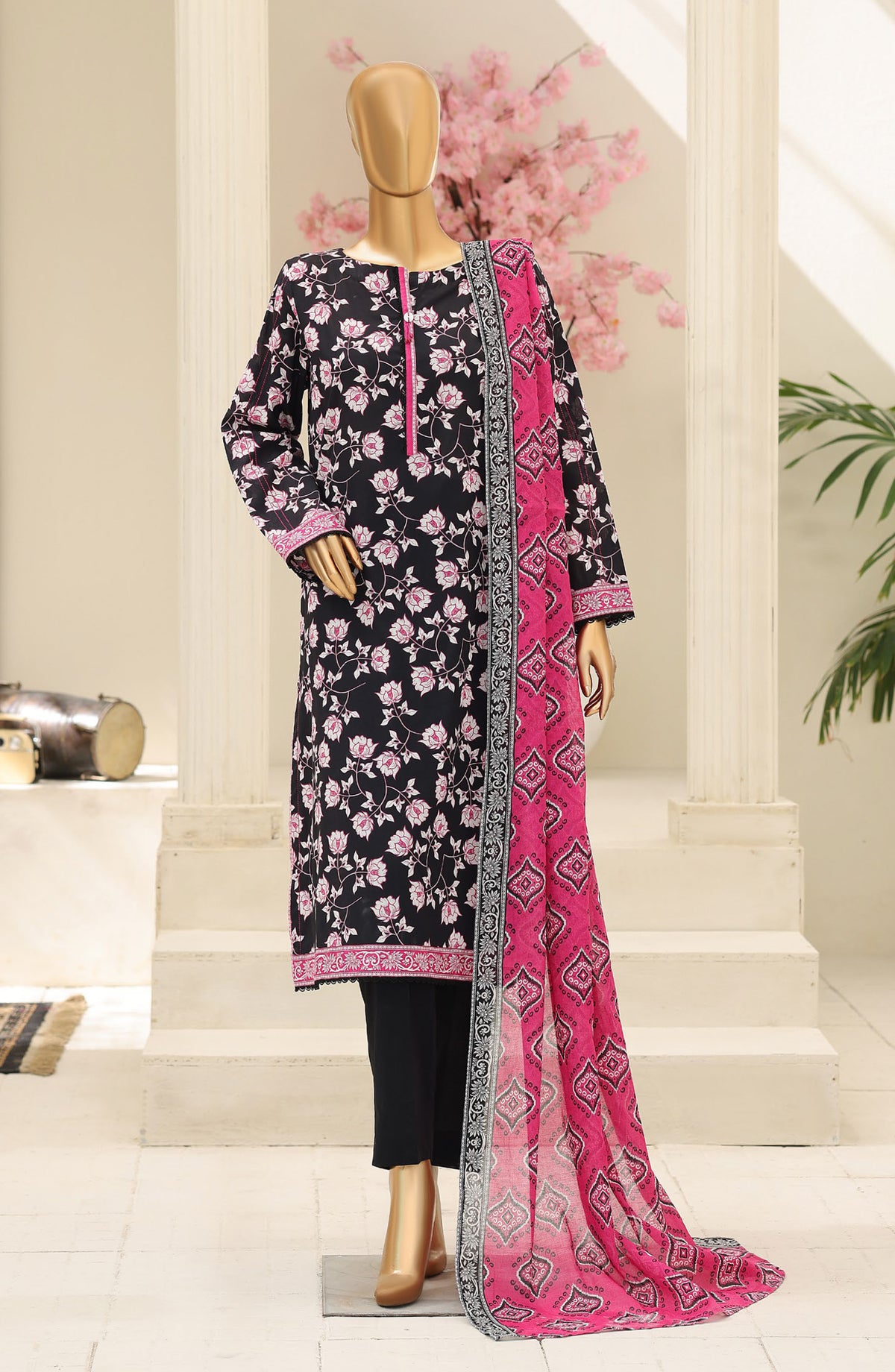 HZ Summer Shades Printed Lawn Unstitched 3 Piece Suit - Design-10 - HZ26SHDS - Black - Summer Collection