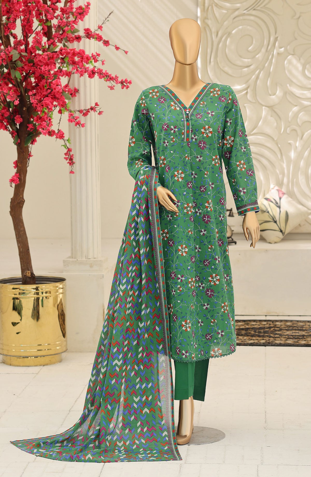 HZ Summer Shades Printed Lawn Unstitched 3 Piece Suit - Design-09 - HZ26SHDS - Green - Summer Collection