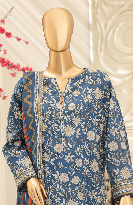HZ Summer Shades Printed Lawn Unstitched 3 Piece Suit - Design-08 - HZ26SHDS - Blue - Summer Collection