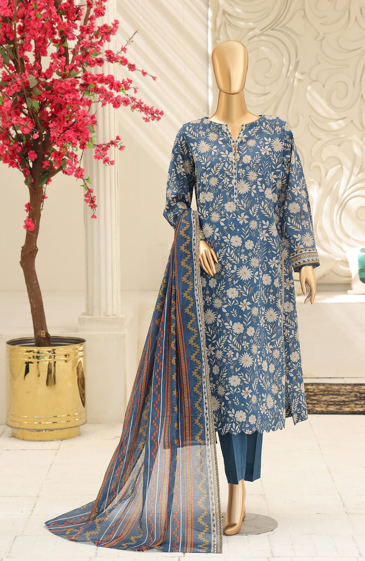 HZ Summer Shades Printed Lawn Unstitched 3 Piece Suit - Design-08 - HZ26SHDS - Blue - Summer Collection