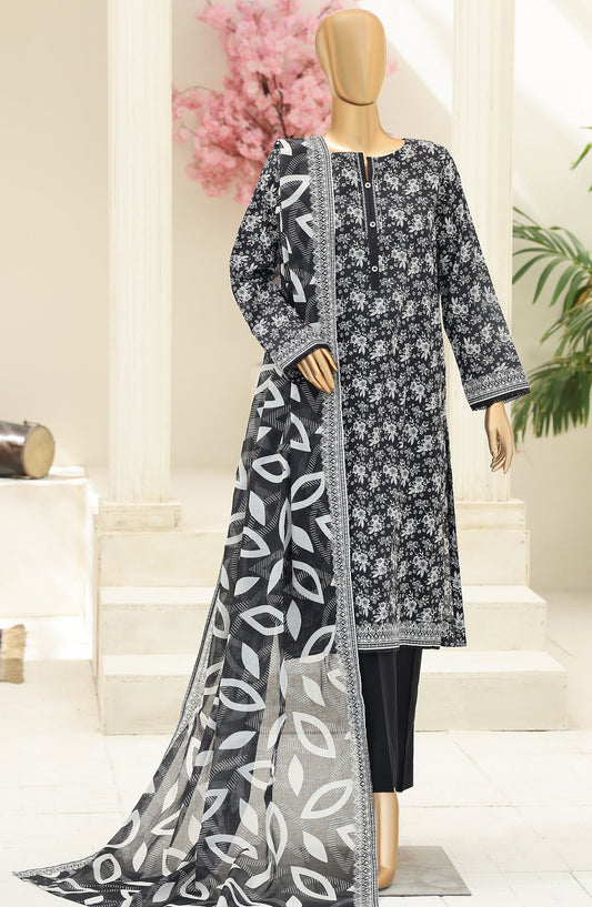 HZ Summer Shades Printed Lawn Unstitched 3 Piece Suit - Design-05 - HZ26SHDS - Black - Summer Collection
