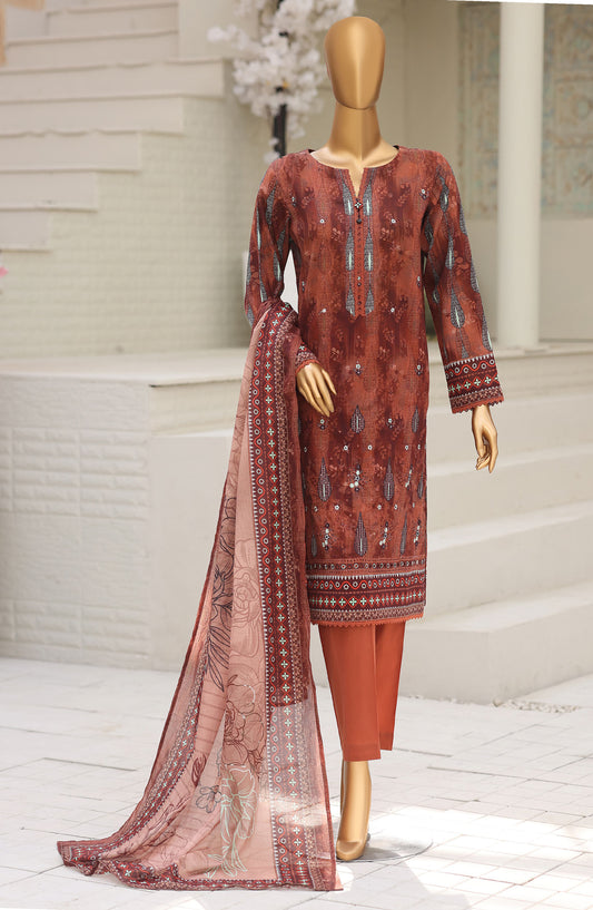 HZ Textile Asasa Embroidered Lawn Unstitched 3 Piece Suit - Design-06 - HZ26ASASA - Rust - Summer Collection