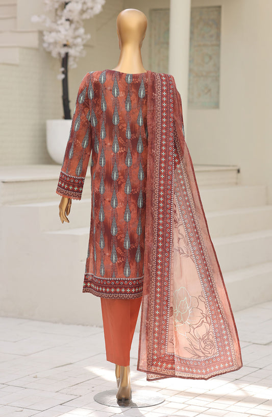 HZ Textile Asasa Embroidered Lawn Unstitched 3 Piece Suit - Design-06 - HZ26ASASA - Rust - Summer Collection