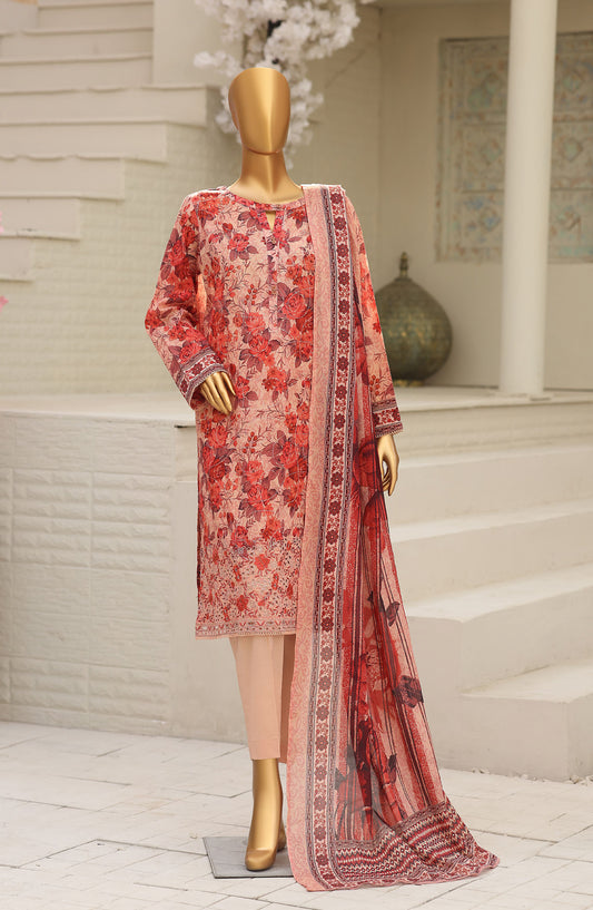 HZ Textile Asasa Embroidered Lawn Unstitched 3 Piece Suit - Design-04 - HZ26ASASA - Peach - Summer Collection