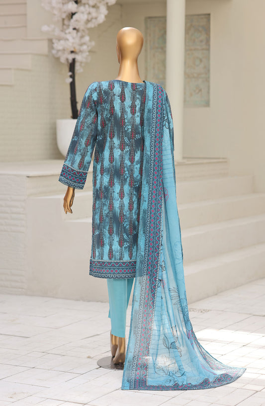 HZ Textile Asasa Embroidered Lawn Unstitched 3 Piece Suit - Design-03 - HZ26ASASA - Blue - Summer Collection