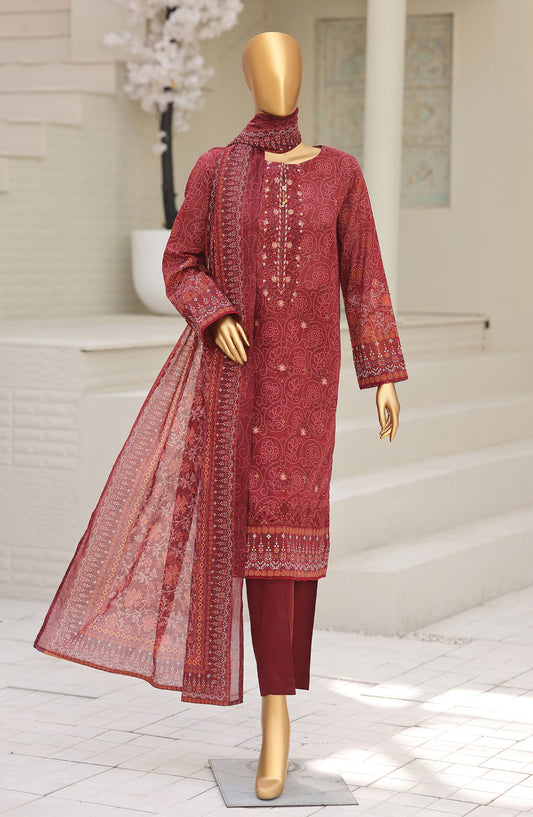 HZ Textile Asasa Embroidered Lawn Unstitched 3 Piece Suit - Design-02 - HZ26ASASA - Maroon - Summer Collection