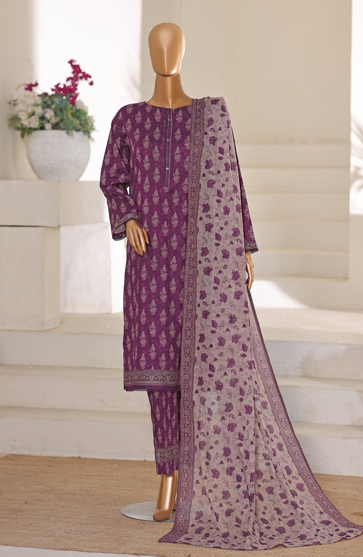 HZ Textile Printed Lawn Unstitched 3 Piece Suit - D-07 - HZ26CRS - Purple - Summer Collection