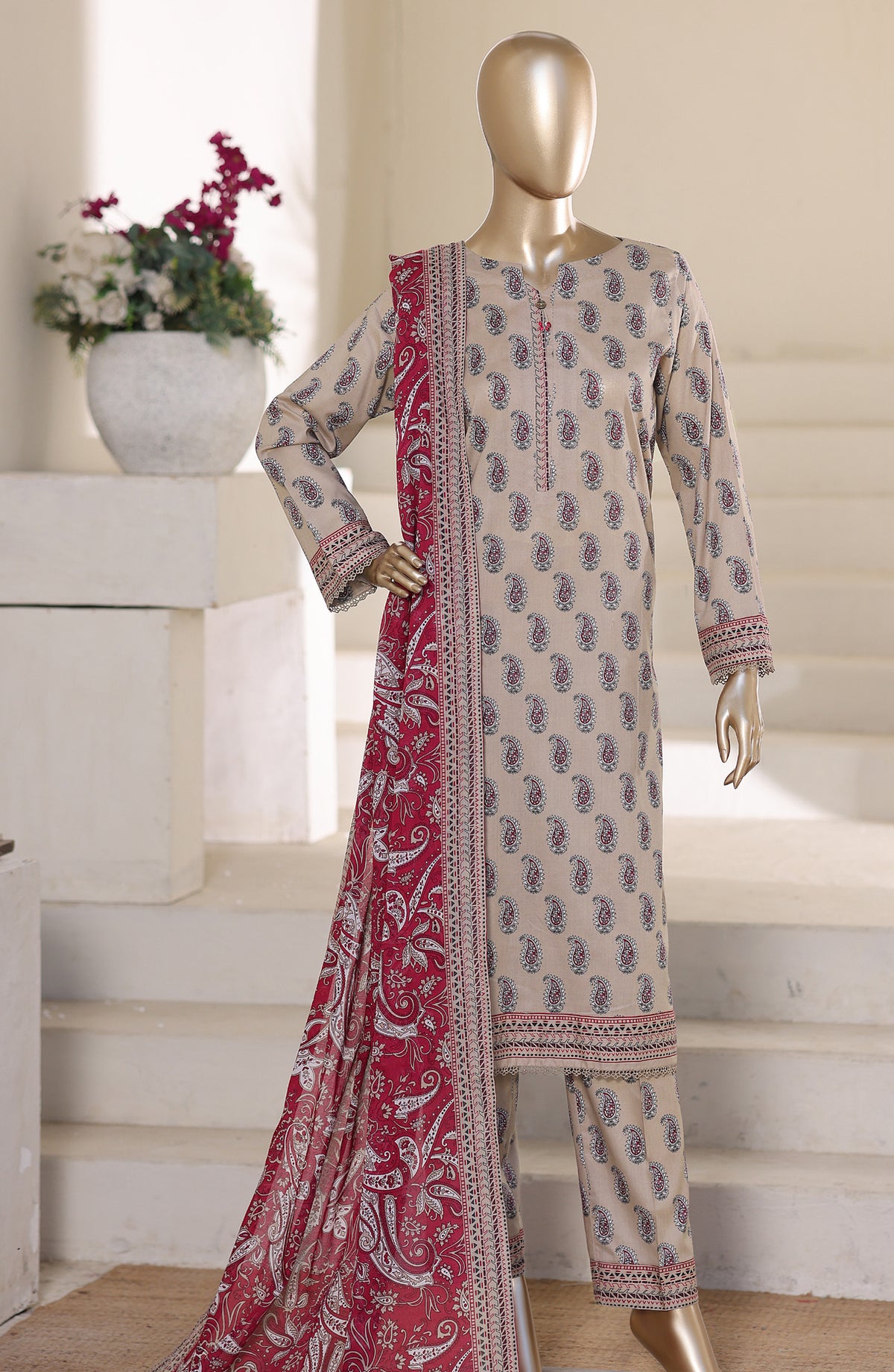 HZ Textile Printed Lawn Unstitched 3 Piece Suit - D-06 - HZ26CRS - Grey - Summer Collection