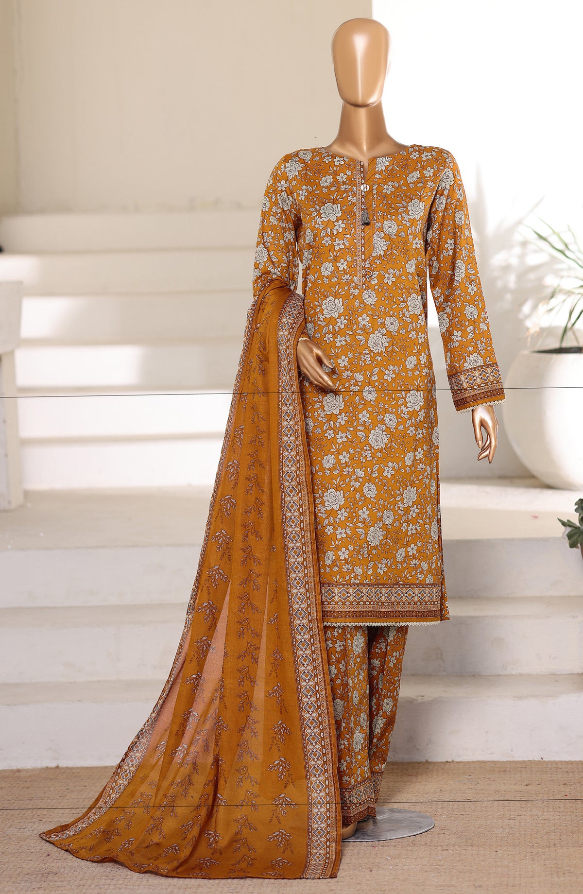 HZ Textile Printed Lawn Unstitched 3 Piece Suit - D-04 - HZ26CRS - Orange - Summer Collection