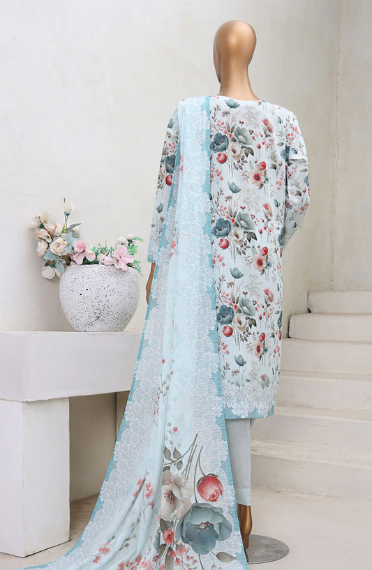 HZ Textile Digital Printed Cross Slub Unstitched 3 Piece Suit - PWC-101 - HZ25CRS - Ice Blue - Pre Winter Collection