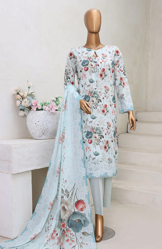 HZ Textile Digital Printed Cross Slub Unstitched 3 Piece Suit - PWC-101 - HZ25CRS - Ice Blue - Pre Winter Collection